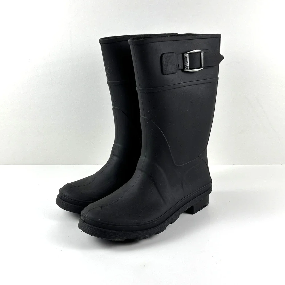 Kamik Kids Black Rubber Rain‎ Boots Buckle Detail Waterproof Size 1